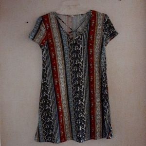 Pink Rose short dress, medium. Multicolor and pattern print